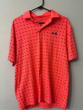 Under Armour Men’s Neon Coral Polo with Navy Micro-Dash